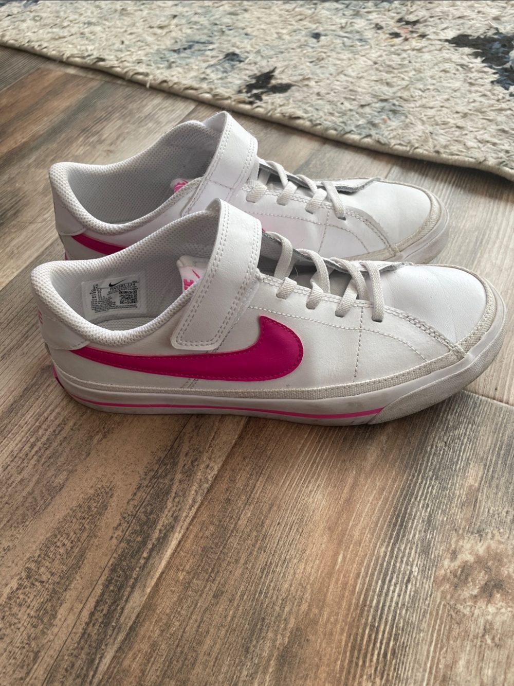 Nike Kids White Sneakers with Hot Pink Swoosh
